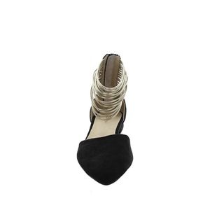 NaNa Black Faux Suede Flats With Gold Ankle Straps